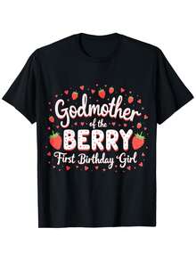Funny Birthday Gift T-Shirt For Godmother, For Women And Men - Strawberry Themed Godmother Outfit, Loose Fit Crew Neck T-Shirt, Sizes S-XXXL, Machine Washable, Ideal For Adult Birthday Parties And Gifts For Godmothers - 黑色 - 查看 1