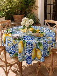 1pc Polyester Tablecloth, Mediterranean Majolica Tile Lemon Print Table Runner, Wrinkle-Resistant Waterproof Table Cover, Suitable For Dining Room, Kitchen, Home Decor, Bedroom, Garden, Wedding, Party, Indoor & Outdoor Use, All Seasons - Yellow - View 6