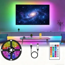 LITSHOW Tira de luz LED RGB de 32.8 pies con control remoto de 24 teclas, alimentada por USB de 5V, con respaldo adhesivo para una instalación fácil, adecuada para computadora, TV, gabinete, etc. - RGB - Ver 3