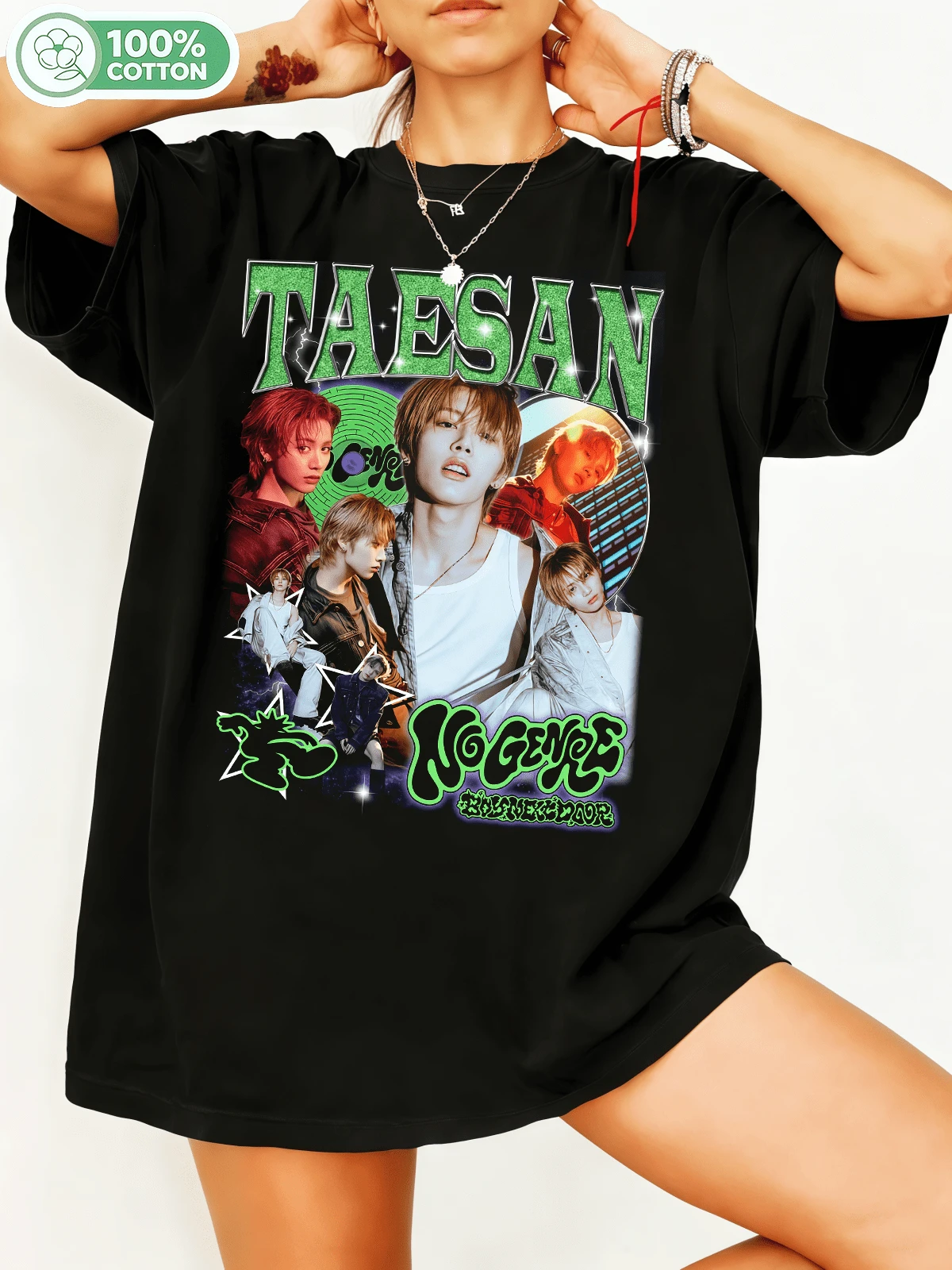 Taesann Boynextdoorr Idol No Genre Vintage Bootleg Graphic 100% Cotton Oversized T-Shirt Y2K Streetwear Unisex T-Shirt For Men And Women - Fans Casual Fashion Top. - Black - View 1