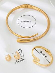 1 Bộ trang sức vòng tay, nhẫn, dây chuyền, hoa tai hợp kim hình học cao cấp thanh lịch dành cho phụ nữ, thích hợp cho các bữa tiệc, dạ hội và hẹn hò, một món quà thanh lịch cho bạn gái - Vàng - Xem 6