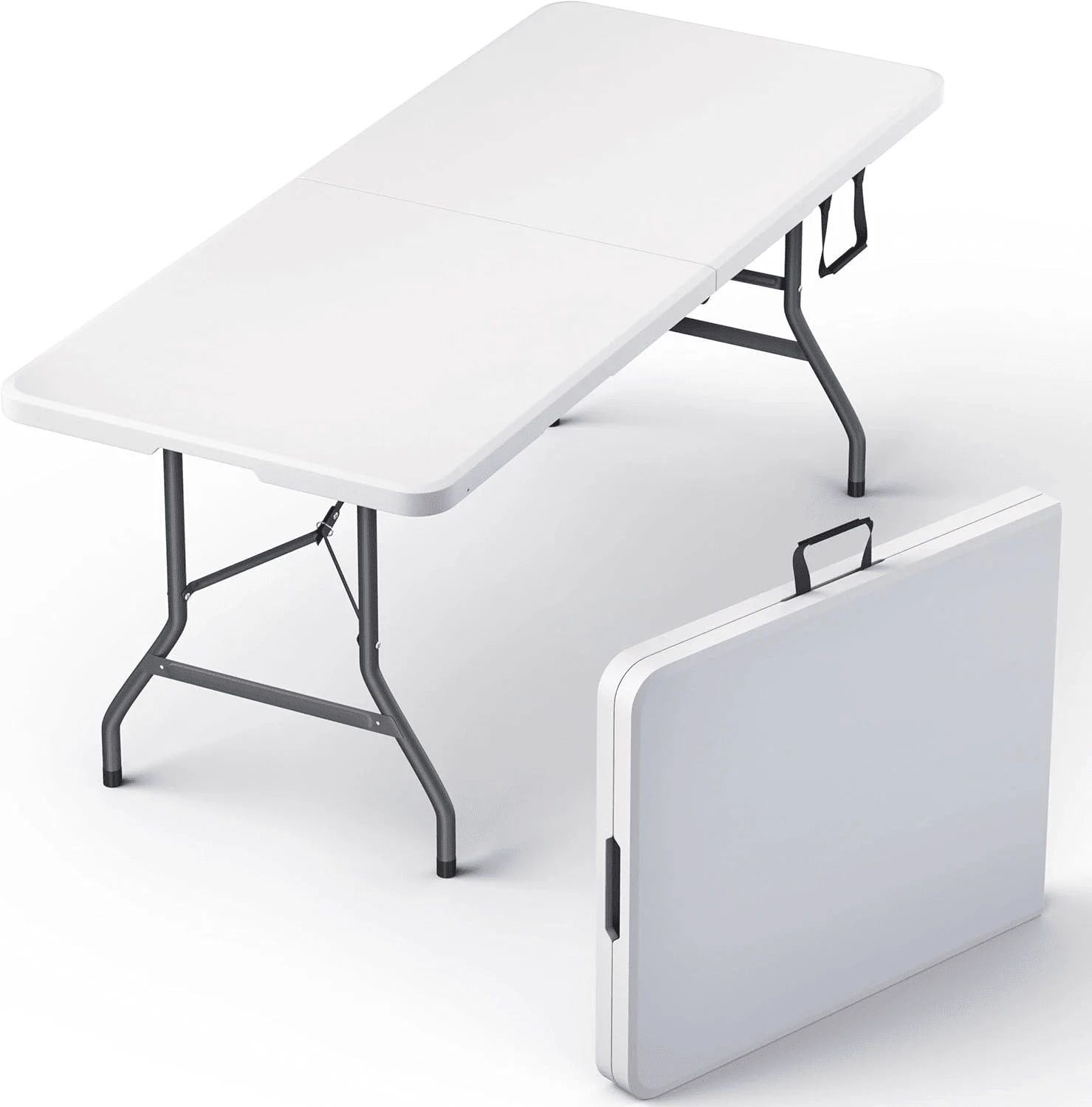 3/3.5/4/5.5/6/8 Ft Plastic Folding Table Perfect Indoor/Outdoor Dining Parties - White - View 1