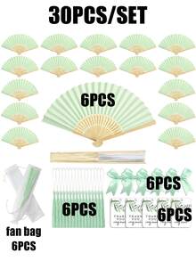 Grünes Hochzeitsgastgeschenk Fächerset, beinhaltet faltbaren Handventilator mit grüner Schleifenquaste Dekoration, Geschenktüte, DIY Dekoration für Frauen, Hochzeitsparty Zubehör. Geeignet für Bridal-Shower, Gastgeschenke, Hochzeitsempfang Favors, Geburtstagsparty - mehrfarbig - Übersicht 11