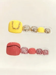 10片手工壓貼式腳趾甲，適合派對與日常配戴，易於穿戴，適合女孩與女性，適用於節日派對、音樂節、情人節、母親節禮物，美甲 - 彩色 - 查看 9