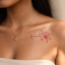 1pc Waterproof & Smudge-Proof Tattoo Sticker, PVC Faux Lily Flower Temporary Tattoo Suitable For Daily Use By Men & Women - Red - View 6