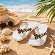 Infradito con decorazioni in strass stile bohémien, sandali in EVA morbida antiscivolo e resistenti, nuovi sandali estivi da donna per spiaggia, piscina e uso casual, stile versatile INS - Bianco - Visualizzare 14