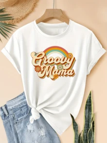 Bright Rainbow With Retro Lettering Expressing Joy And Positive Energy For Modern Mothers, Inspiring Confidence And A Free Spirit. Comfortable Casual Women's T-Shirt For Everyday Wear. - 白色 - 查看 6