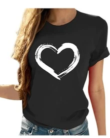 Heart Painted In White Lines Representing The Purity Of Love And Feminine Inner Strength With A Modern Artistic Touch. Comfortable Casual Women's T-Shirt For Everyday Wear - 黑色 - 查看 8