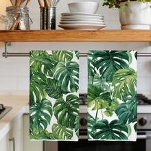 2pcs Minimalist Daily Monstera Leaf Pattern Kitchen Towels, Soft Polyester Material Dish Cloths, Suitable For Kitchen Decor, Cleaning, Holiday Party Decoration, Kitchen & Bathroom Essentials, Home Decor, Housewarming Gift - Multicolor - View 5
