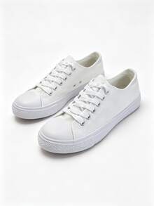 Women's Casual Canvas Sneakers - Comfortable, Breathable, Durable For Everyday Use - 白色 - 查看 2