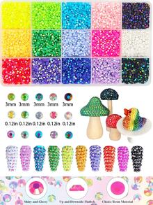 15色混色樹脂果凍平底水鑽，3mm亮面圓形美甲飾鑽，適用DIY美甲、手工藝、服飾、彩妝與鑽石畫美甲飾品 - 彩色 - 查看 1