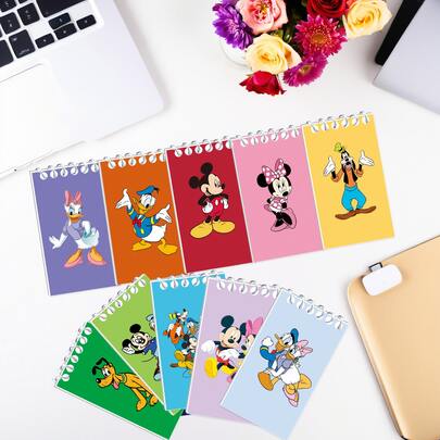 Disney دفتر ملاحظات حلزوني مطبوع عليه ميكي ماوس وأصدقائه من ديزني، دفتر محمول صغير وكرتوني لاستخدام الطلاب والمكتب