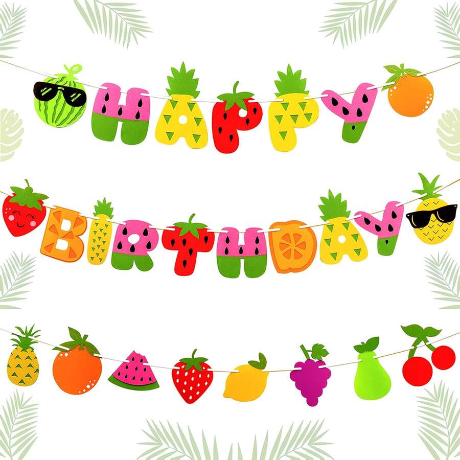1 Set Fruit Theme Birthday Party Decorations, Happy Birthday Banner, Fruit Pattern Summer Fruit Theme Party Baptism Supplies - View 1