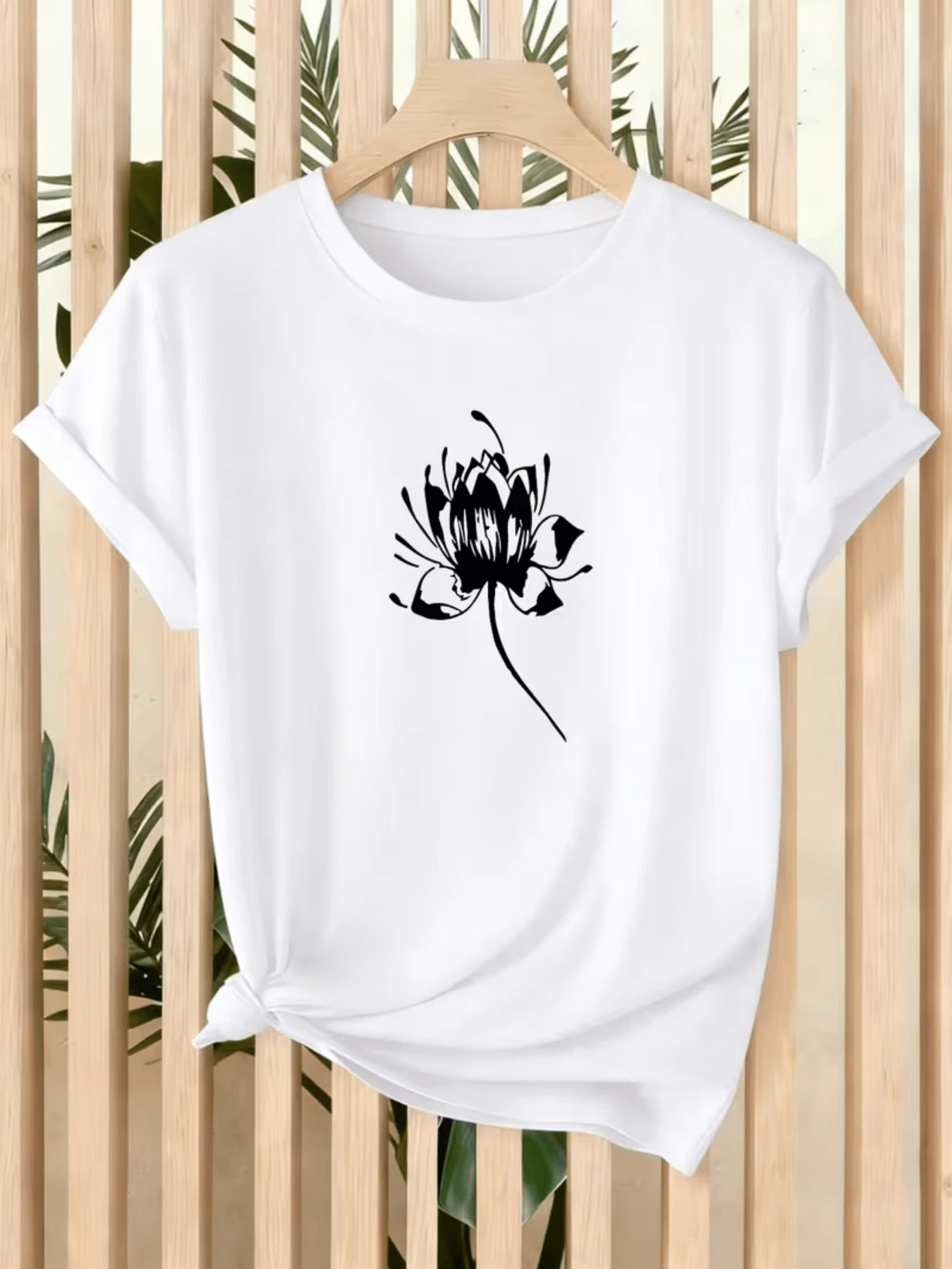 White Lotus Flower Symbolizing Purity, Serenity, And Inner Strength, Conveying Calm And Spiritual Balance. Women's Casual, Modern, Comfortable T-Shirt For Everyday Wear. - White - View 1