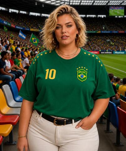 Camiseta Copa t-shirt feminina plus size lisa gola redonda modinha tendencia oversized Brasil Hexa Futebol Camiseta Amarela Copa do Mundo 2026