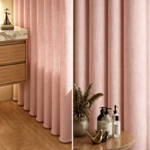 1pc Pink Faux Linen Texture Shower Curtain, Modern Minimalist Style Faux Linen Shower Curtain, Thickened Opaque Waterproof Bathroom Wet/Dry Separation Curtain (Daily Home Use/Hotel Apartment/All Seasons) - Pink - View 3