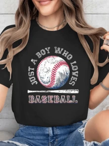 Baseball With A Funny Phrase Expressing Passion For The Game, Ideal For Sports Fans Who Enjoy A Casual And Modern Look; Comfortable And Attractive Women's T-Shirt - 黑色 - 查看 1