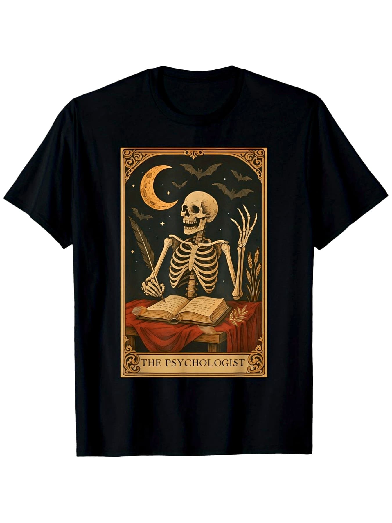 Men's Shirt With A Psychiatrist Skull Design, Made From High-Quality Fabric. This Casual Crew Neck T-Shirt Features A Mysterious Skull And Book Design And Is Available In A Wide Range Of Sizes (S-XXXL). It's Suitable For Parties, The Beach, Sports, And Other Outdoor Activities, And Is Also A Great Choice For Everyday Wear In All Seasons. - 黑色 - 查看 1