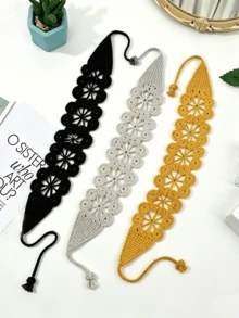 3pcs Bohemian Handmade Floral Woven Headbands, Suitable For Daily Wear And Spring Outings Summer Hair Accessories - 3pcs (white + Brown + Pink) - View 6