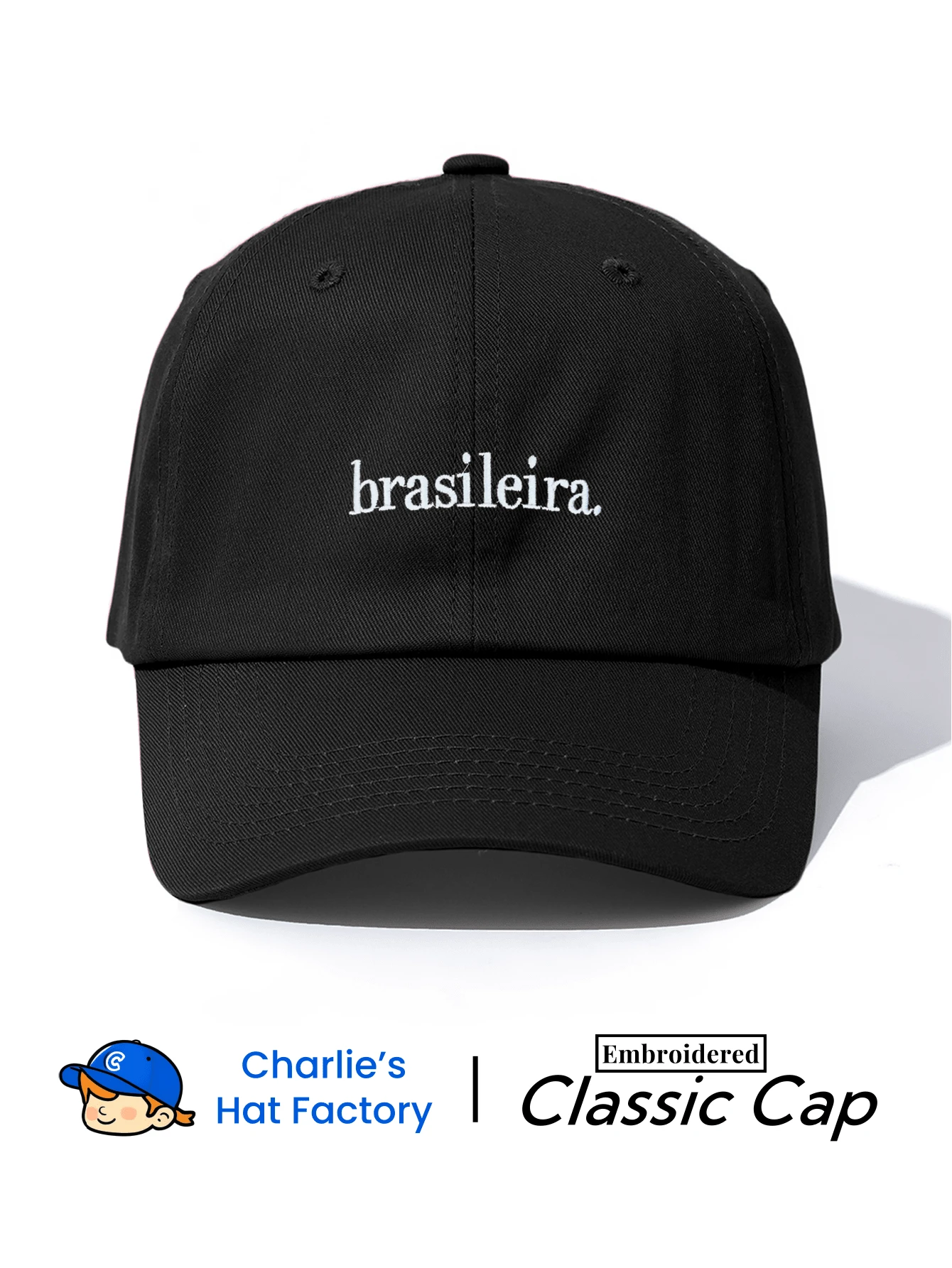 1顶“Brasileira”刺绣经典棒球帽，多种颜色可选，展现巴西民族自豪感的复古老爹帽，简约标语户外旅行配饰，女士适用。