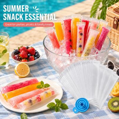 101pcs Disposable Ice Popsicle Mold Bags,DIY Homemade Water Filled Popsicle,DIY Popsicle Molds Bags,Disposable PE Thickened Ice Bag Mold, Ice Cream Popsicle Self Sealing Bag,For Snacks,