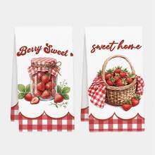 2pcs Minimalist Daily Kitchen Strawberry Pattern Kitchen Towels, Soft Polyester Material Dish Cloths, Suitable For Kitchen Decor, Kitchen Cleaning, Holiday Party Decoration, Kitchen & Bathroom Essentials, Home Decor, Housewarming Gift - Multicolor - View 10