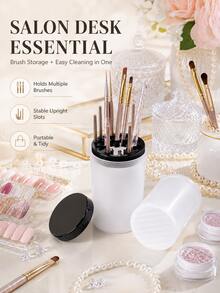 Nail Art Brush Cleaning Cup With Lid, Acrylic Gel Brush Cleaner Jar & Nail Tool Holder, Portable Nail Storage Organizer For Gel Painting Brushes, Nail Care Products, Nail Supplies, Nail Tools, Nail Art Cleaning & Organizing For Salon And Home Manicure Users - Multicolor - View 3