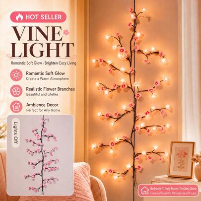 Luces LED de alta calidad con ramas de flores de cerezo, 72/96/144 LED, 8 modos, luces de hadas blancas cálidas con alimentación USB, luces decorativas de ramas para dormitorio, boda y ambiente festivo