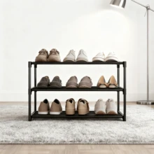 Estantería para zapatos de 3 niveles que ahorra espacio - Fácil de montar, estantería de almacenamiento multifuncional adecuada para pasillo, armario y garaje, construcción duradera de plástico/metal, se adapta a varios tamaños de habitación - Multicolor - Ver 7