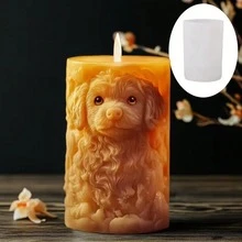金毛犬圆柱蜡烛硅胶模具，可爱金毛犬浮雕圆柱蜡烛模具，树脂石膏模具，温柔金毛犬圆柱蜡烛装饰礼品 - 圓柱 - 查看 3