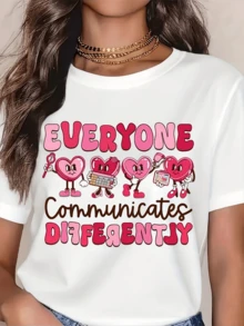Smiling Pink Hearts Hold Paintbrushes And Keyboards, Showing That Each Person Expresses Their Feelings And Thoughts In A Unique And Joyful Way, Celebrating Communicative Diversity. Comfortable Casual Women's T-Shirt For Everyday Wear. - 白色 - 查看 6