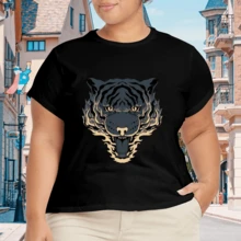 Camiseta Estampada Plus Size para Mujer con Cuello Redondo - Negro - Ver 4