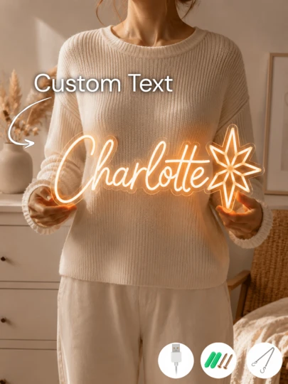 Personalisiertes warmes Stern-Neon-Namensschild, personalisierte LED-Neon-Wanddekoration, USB-betrieben, moderner ästhetischer Stil für Schlafzimmer, Wohnzimmer, Kinderzimmer, Geburtstagsparty-Dekoration