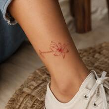 1pc Waterproof & Smudge-Proof Tattoo Sticker, PVC Faux Lily Flower Temporary Tattoo Suitable For Daily Use By Men & Women - Red - View 1