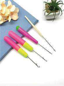 4pcs Tongue Crochet Hooks, Closed Hook Design, Automatic Line Locking, No Slipping Or Falling Off, Smooth Operation. Versatile Use For Hair Extensions, Braiding, Weaving, Beading, Sewing, And Repairing - Tongue Crochet - View 2