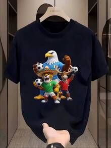 Men's Short-Sleeved T-Shirt, Officially Licensed For The World Cup, Solid Color Print, Breathable Mesh, Slim Fit, Loose Style, Ideal As A Birthday Or Anniversary Gift. - 黑色 - 查看 7