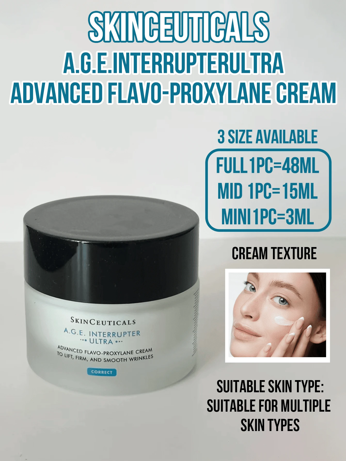 Kem chống lão hóa SkinCeuticals A.G.E. Interrupter, cỡ lớn 48ml / cỡ du lịch 15ml / mẫu thử 3ml, nâng cơ và làm săn chắc da, làm mờ nếp nhăn, tạo đường nét cho khuôn mặt, thúc đẩy sản sinh collagen và tăng cường hàng rào bảo vệ da, phù hợp với mọi loại da, sử dụng hàng ngày/khi đi làm/du lịch, quà tặng chăm sóc da chống lão hóa và làm săn chắc cao cấp.