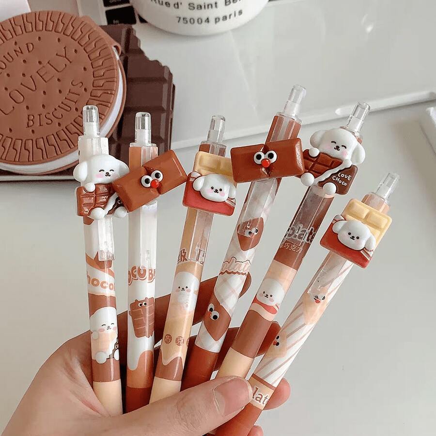 3pcs/6pcs Cartoon Cute Erasable Ballpoint Pen With Eraser, Blue Ink, Comes With 1 Random Color Eraser As Gift - A - View 1