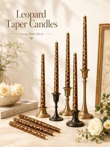 French Leopard Print Long Taper, Retro Soft Furnishing Decor Taper, Soy Wax Handmade, Dining Table Centerpiece For Home Decor, Wedding Table Setting, Party Decoration, Gift For Her - 1PC - View 6