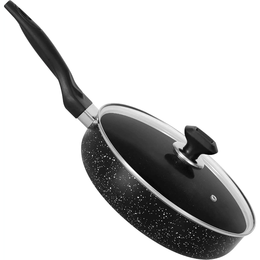 Marble Non Stick Fry Pan With Lid Induction Pan With Handles Premium Quality Cooking Pan Compatible With Gas & Electric Hob Easy Clean Cookware Sturdy - View 1