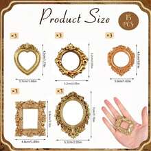 15pcs Mini Vintage Photo Frames, Small Resin Antique-Style Frames, Small Gold Frames Suitable For DIY Wall Hanging, Jewelry Display, Photography, Party, Hotel, Home Decor (Mini Frame A) - 15 pcs - View 11