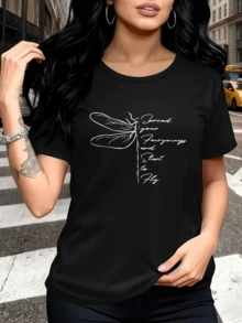 Símbolo de libélula que representa libertad transformación y energía positiva con mensaje inspirador sobre abrir tus alas y alcanzar tus sueños camiseta de mujer casual moderna cómoda para uso diario - Negro - Ver 6