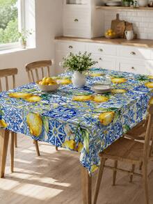 1pc Polyester Tablecloth, Mediterranean Majolica Tile Lemon Print Table Runner, Wrinkle-Resistant Waterproof Table Cover, Suitable For Dining Room, Kitchen, Home Decor, Bedroom, Garden, Wedding, Party, Indoor & Outdoor Use, All Seasons - Yellow - View 5