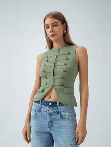 HZXVIC Áo vest dệt kim không tay kiểu dáng thường ngày mới dành cho nữ mùa hè, phối dây thắt nút. - Màu xanh Ô liu - Xem 6