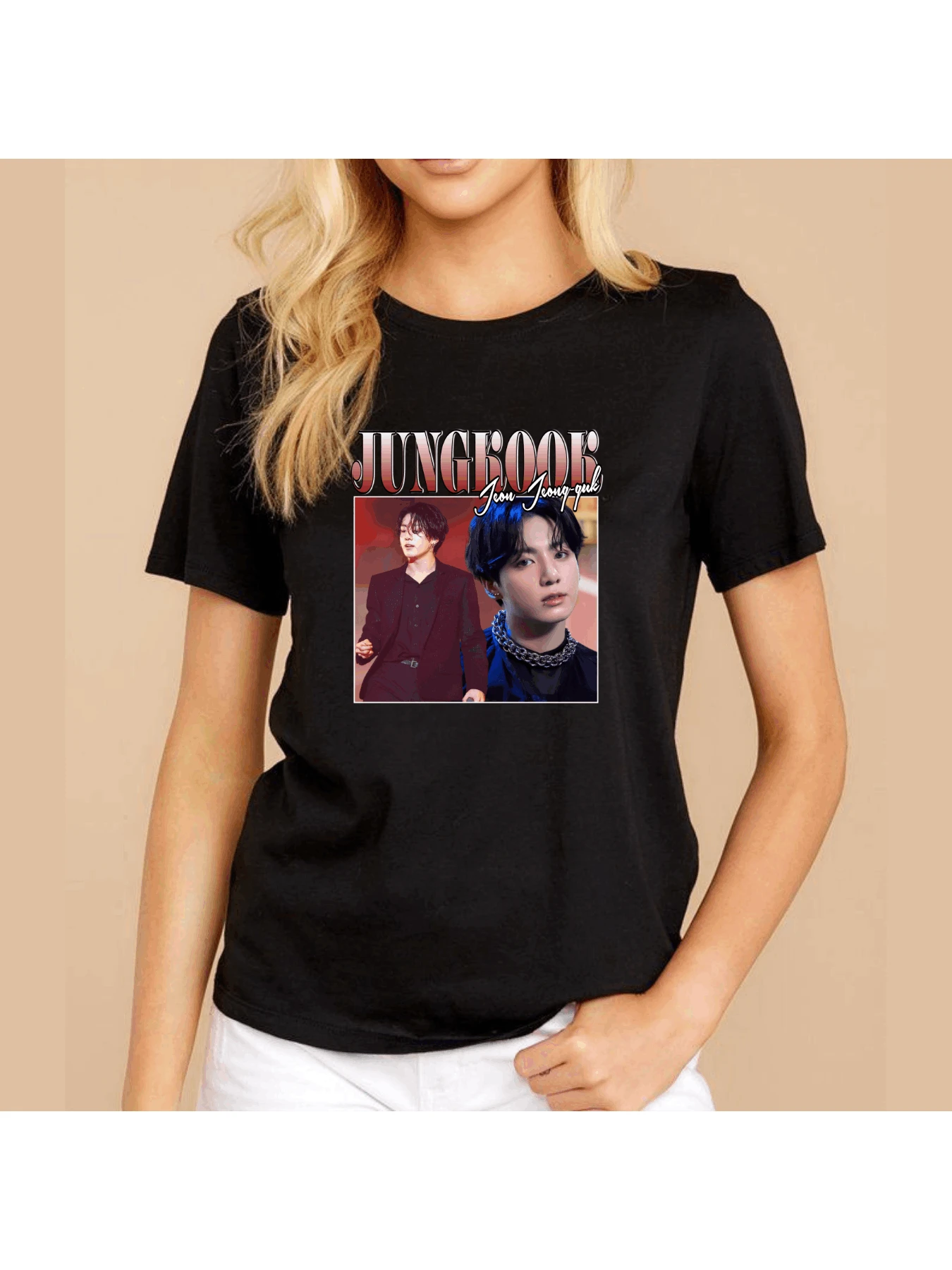 Women's T-Shirt With K-Pop Group Member Design - Black - View 1