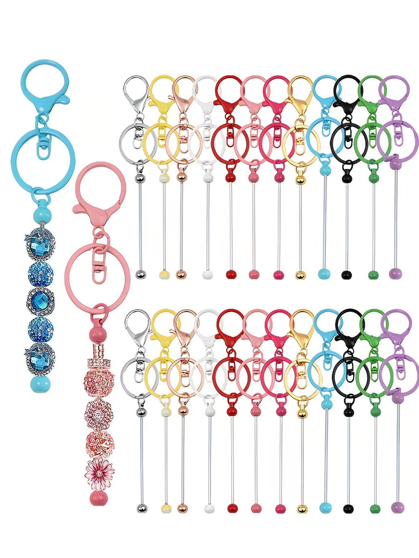 30pcs Beaded Keychain DIY Keyring Handmade Decorative Accessories, Beautiful Cute Beaded Keychain Bulk For Keychain Making Blank Beaded Keychain Craft Keychain DIY Holiday Gift Flat Lobster Clasp And Ring - DIY Craft Pack, Suitable For Backpacks - Figure 8 Keychain - View 1
