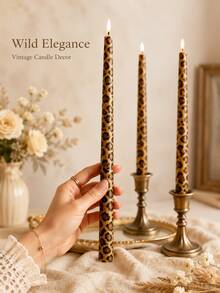 French Leopard Print Long Taper, Retro Soft Furnishing Decor Taper, Soy Wax Handmade, Dining Table Centerpiece For Home Decor, Wedding Table Setting, Party Decoration, Gift For Her - 1PC - View 10