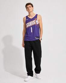 Nike Dri-Fit  Alphabet And Number Print Color Block V-Neck Sleeveless 23-24 Season Phoenix Suns Devin Booker #1 Basketball Vest, Men's, Purple - Purple - View 10