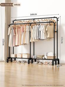 Adjustable Stainless Steel Clothes Rack, Foldable Space-Saving Garment Rack With Dual Hanging Bars, Heavy Duty Clothing Organizer For Clothes, Shoes, Hats & Accessories, Easy Assembly Wardrobe Storage For Bedroom, Dorm & Balcony, Minimalist Home Organizer - Multicolor - View 7