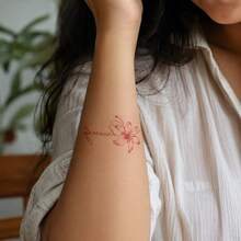 1pc Waterproof & Smudge-Proof Tattoo Sticker, PVC Faux Lily Flower Temporary Tattoo Suitable For Daily Use By Men & Women - Red - View 2